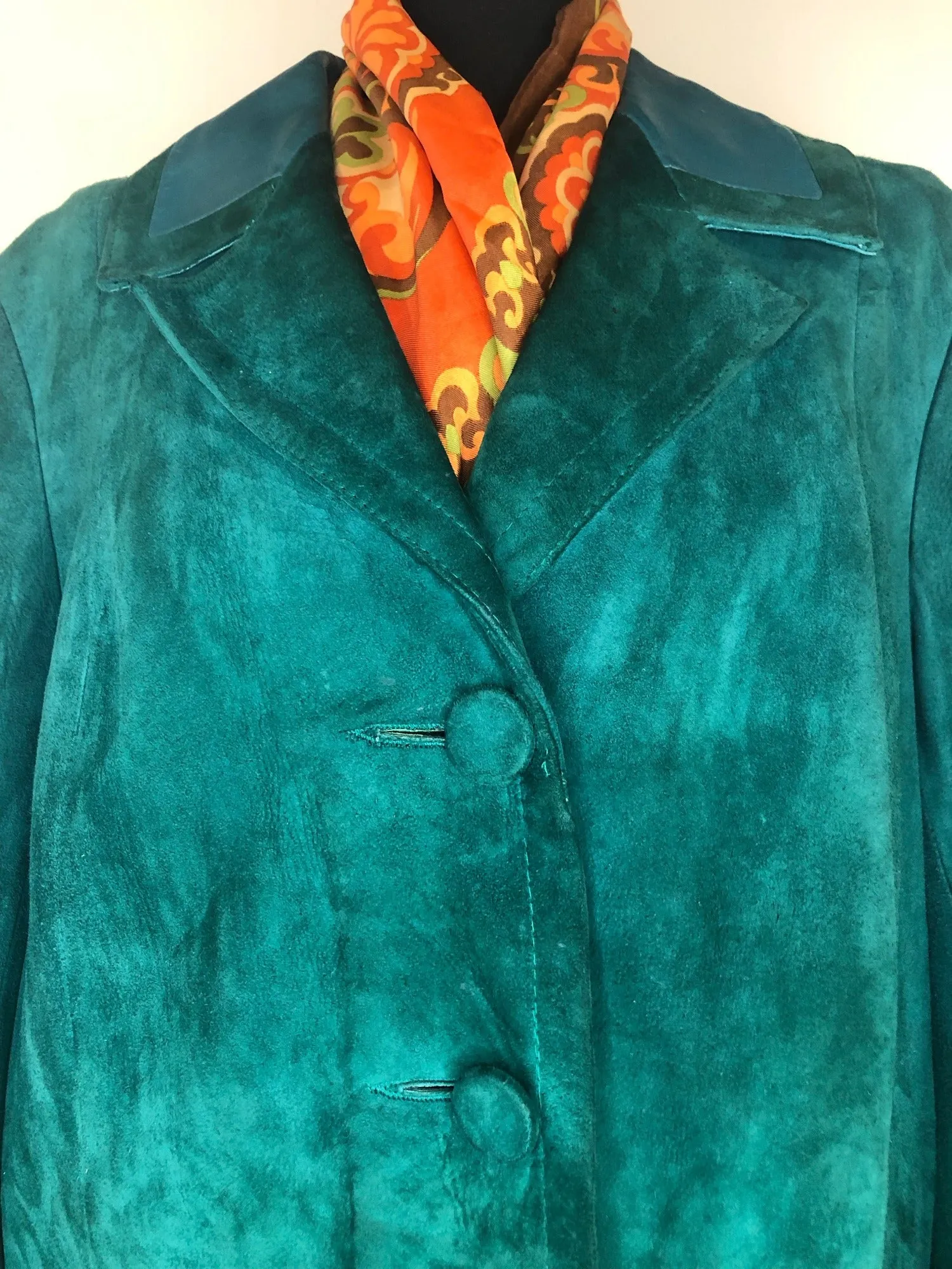 1960s Suede Coat in Green - Size UK 14