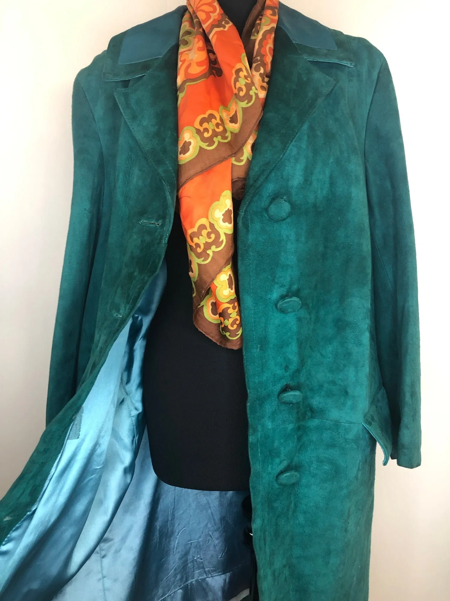 1960s Suede Coat in Green - Size UK 14