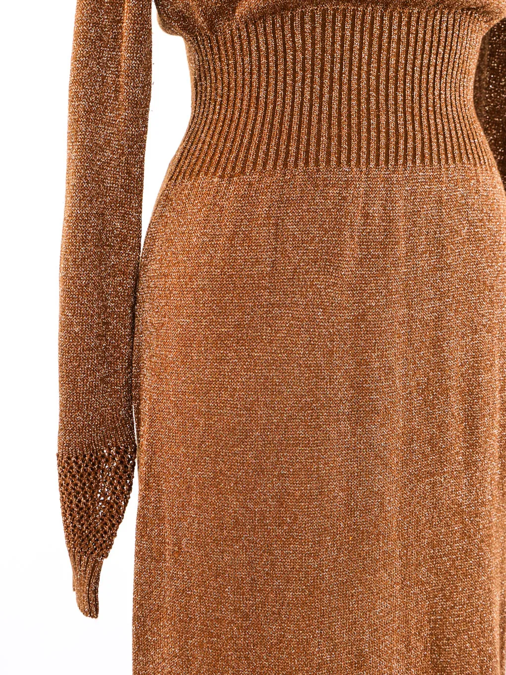 1970's Bronze Metallic Knit Maxi Dress