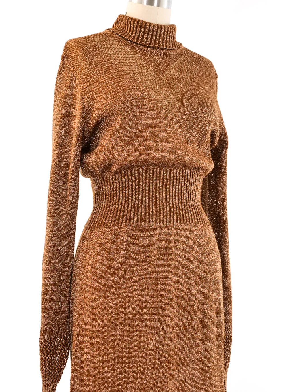 1970's Bronze Metallic Knit Maxi Dress