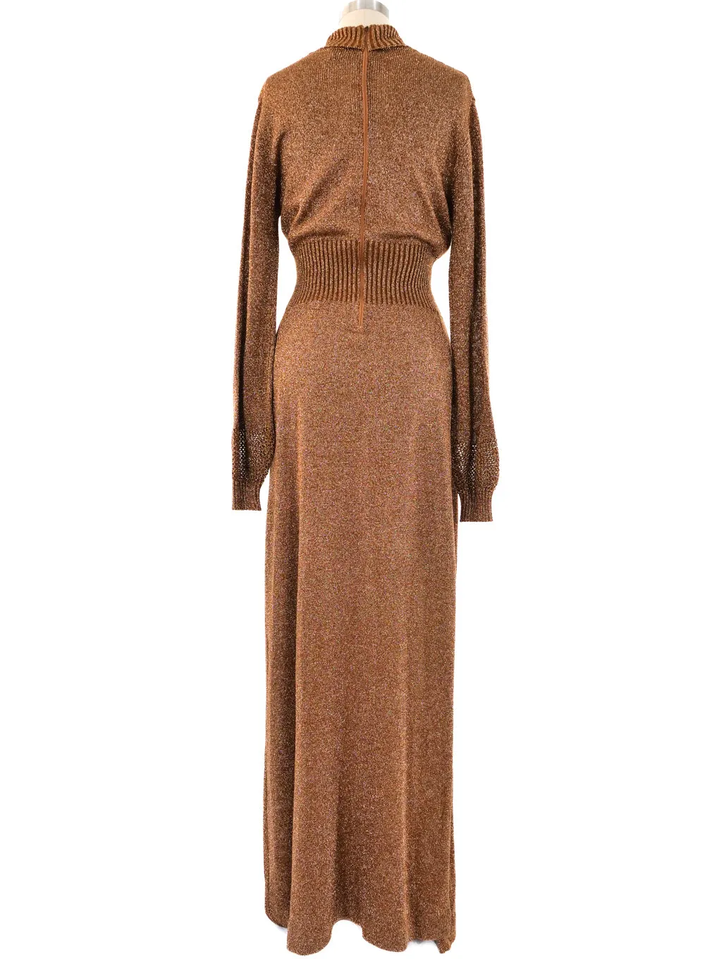 1970's Bronze Metallic Knit Maxi Dress