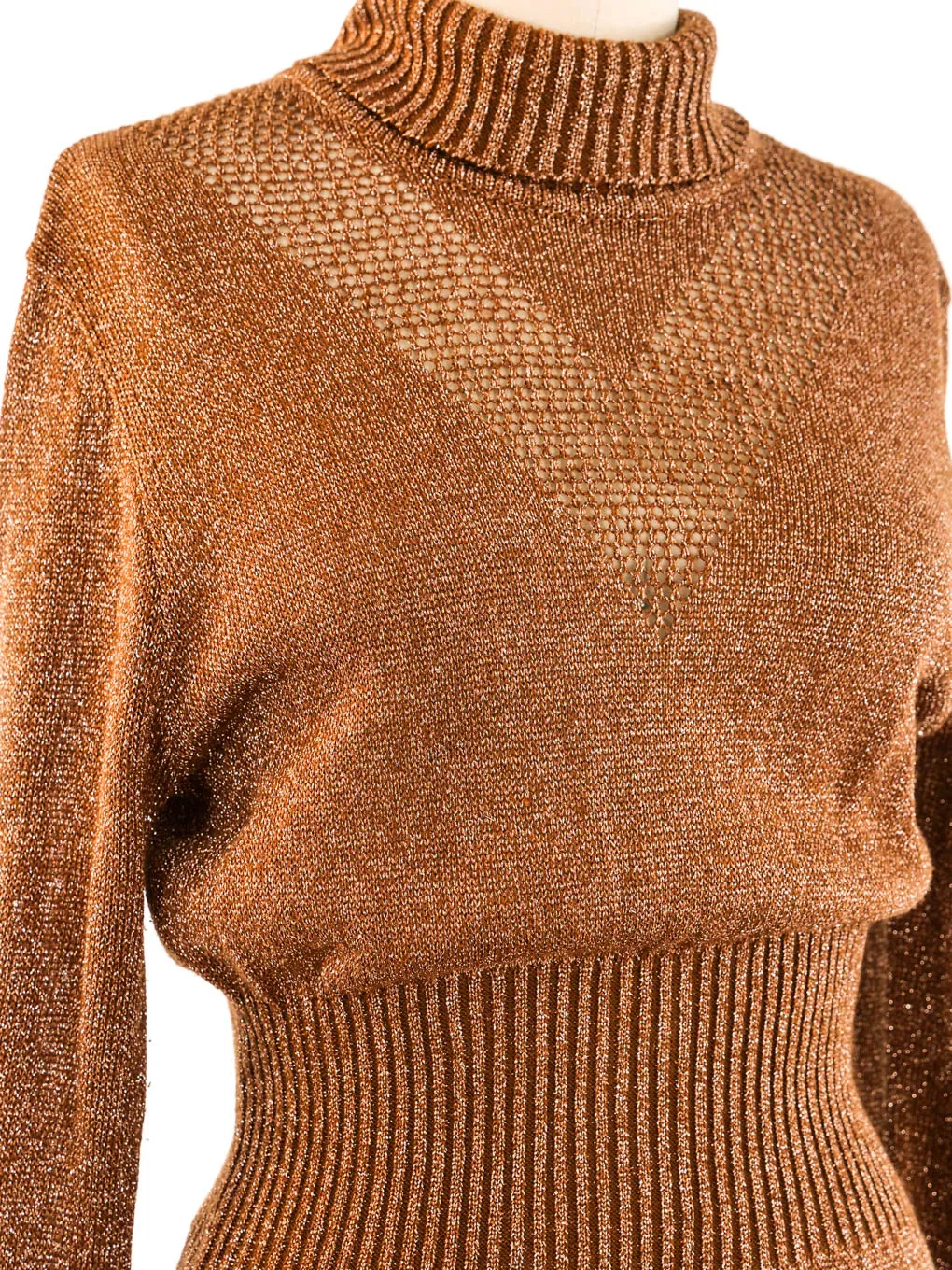 1970's Bronze Metallic Knit Maxi Dress