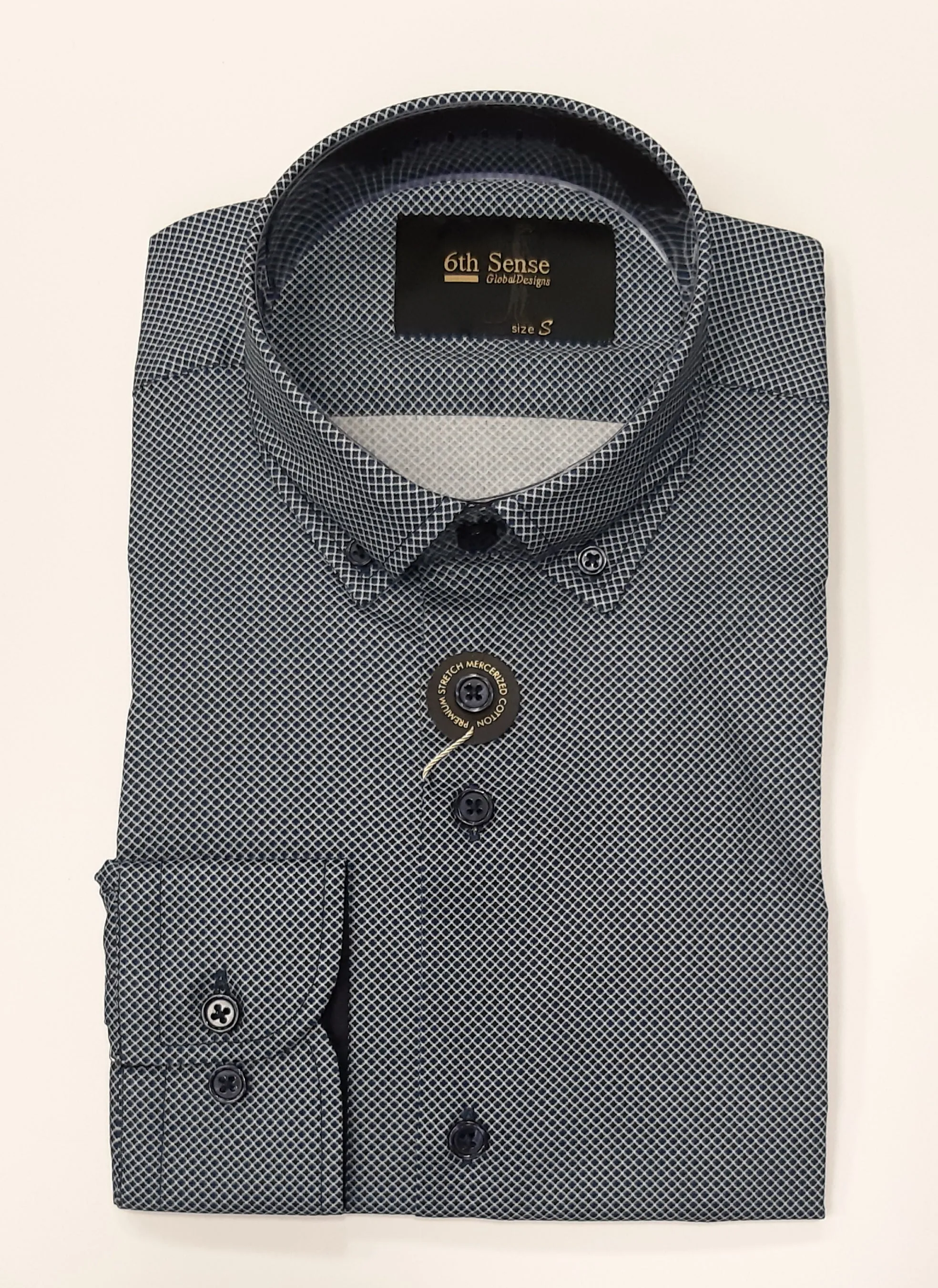 6th Sense BD Gold Print Long Sleeve Shirt #32 - Navy