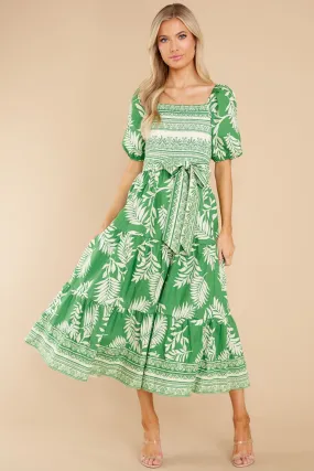 A New Journey Green Print Midi Dress