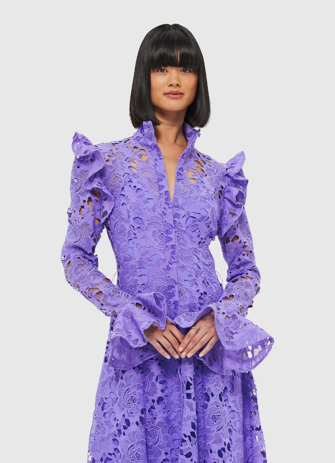 Aliyah Lace Butterfly Sleeve Midi Dress - Lavender