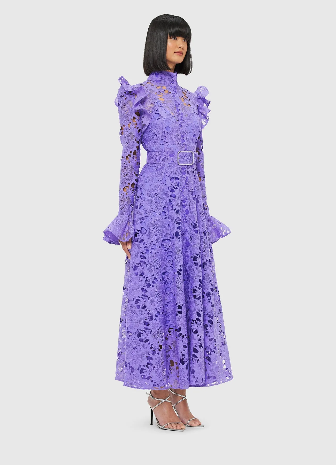 Aliyah Lace Butterfly Sleeve Midi Dress - Lavender