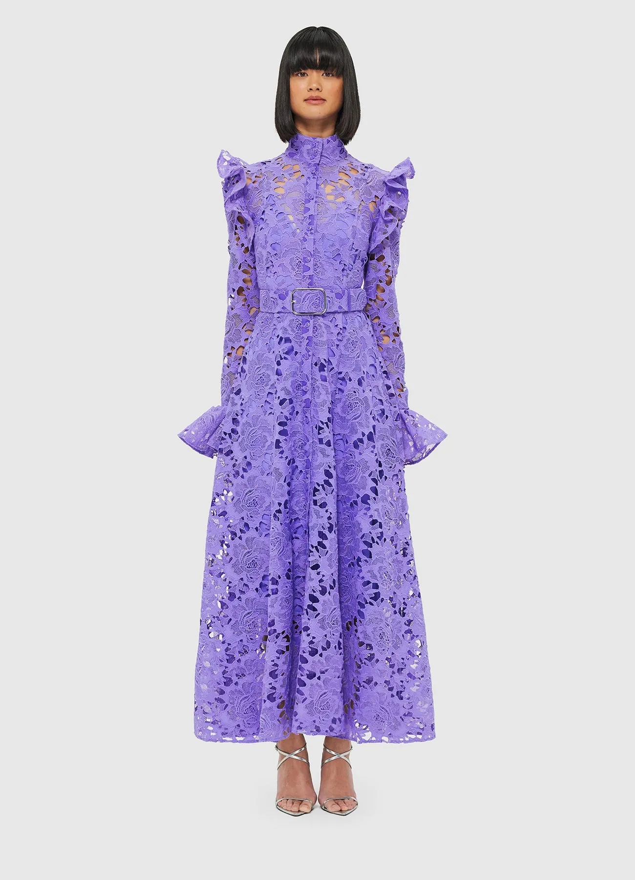 Aliyah Lace Butterfly Sleeve Midi Dress - Lavender