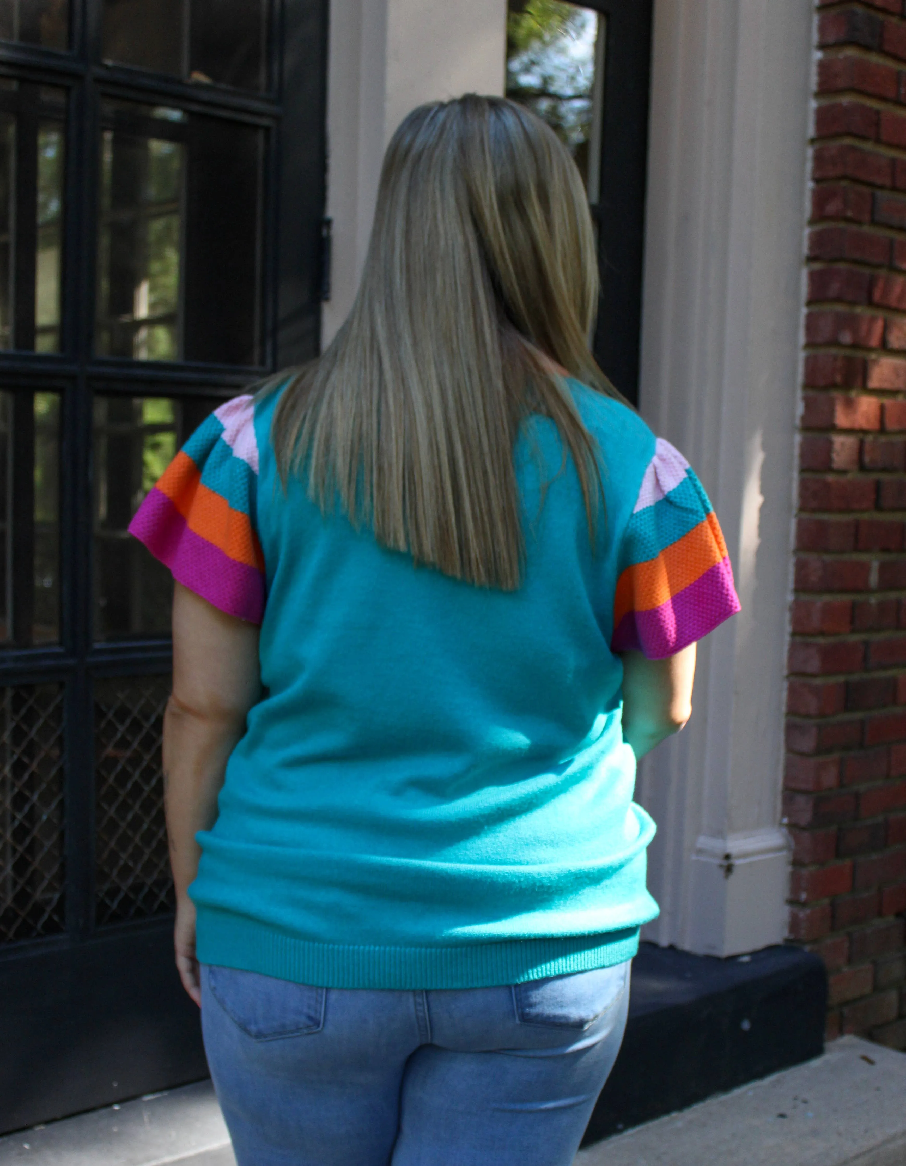 All Smiles Turquoise Ruffle Top