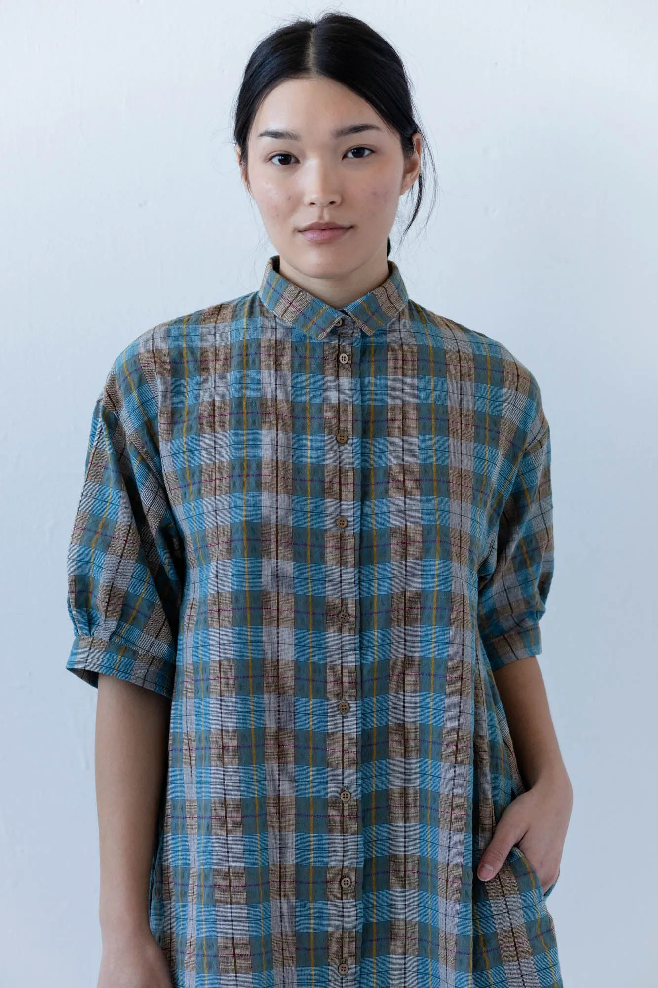 Arden Shirtdress in Teal Plaid