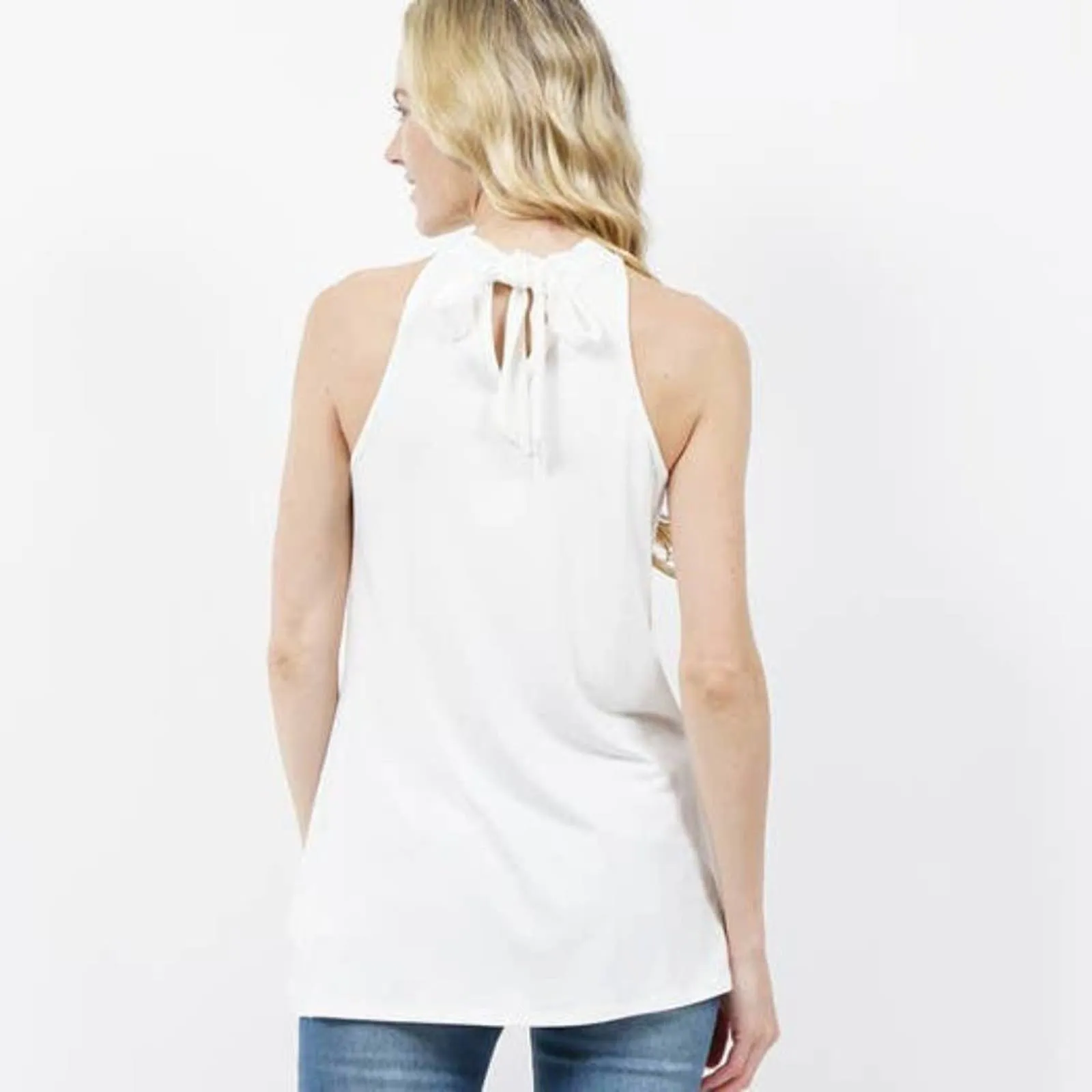 Back tie halter sleeveless top - White
