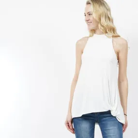Back tie halter sleeveless top - White