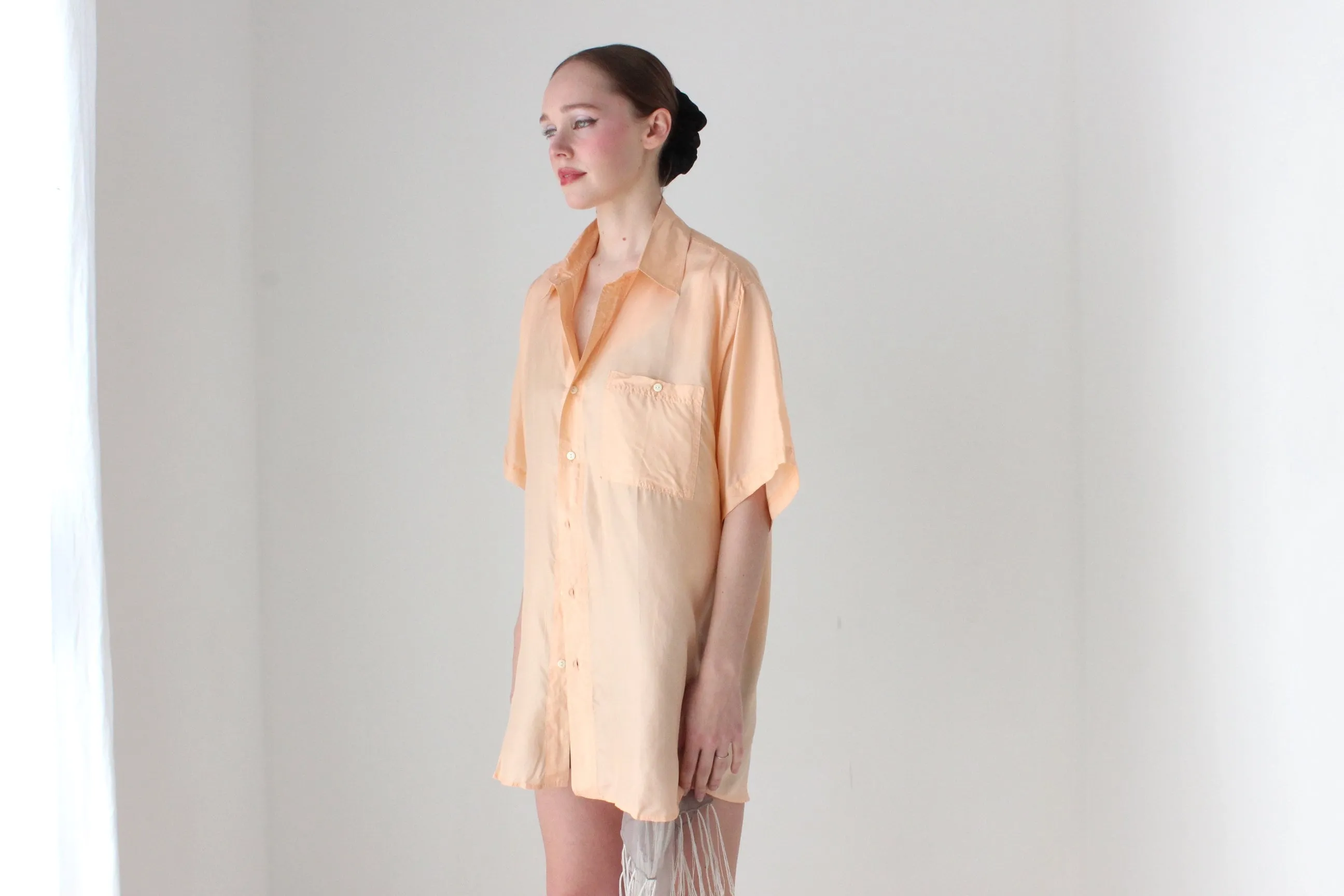 BALLETCORE 80s PURE SILK Ballet Pink Boxy Shirt