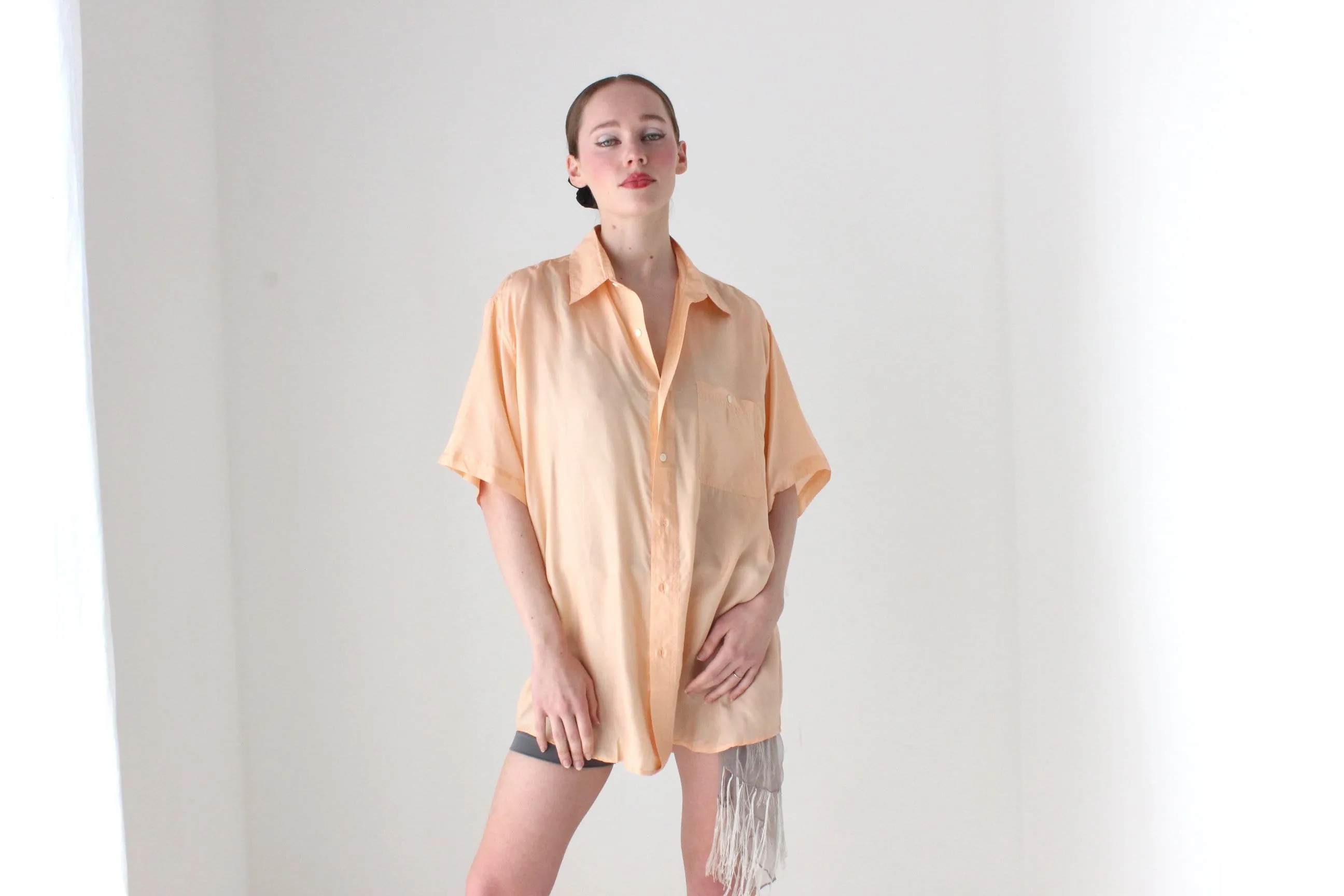 BALLETCORE 80s PURE SILK Ballet Pink Boxy Shirt
