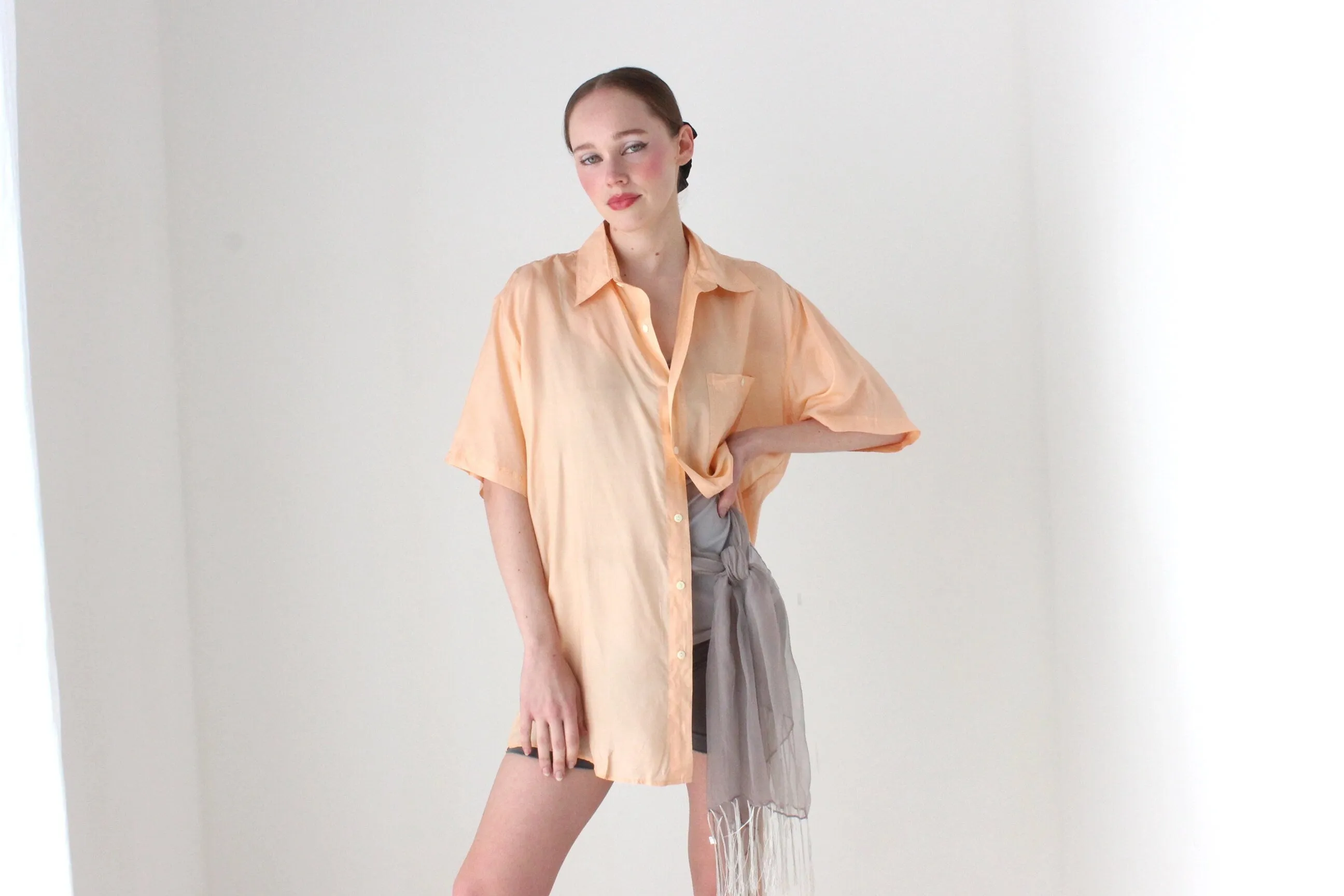 BALLETCORE 80s PURE SILK Ballet Pink Boxy Shirt