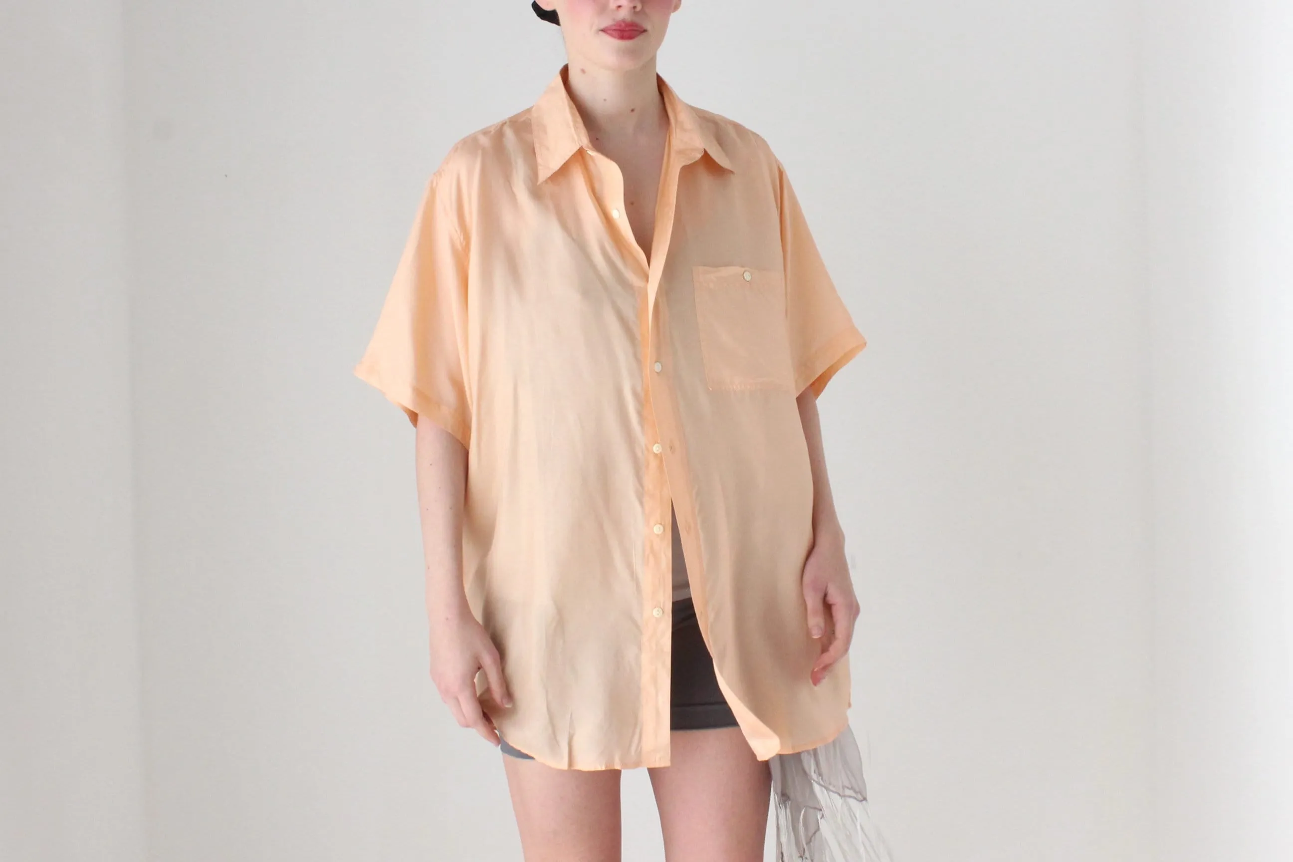 BALLETCORE 80s PURE SILK Ballet Pink Boxy Shirt
