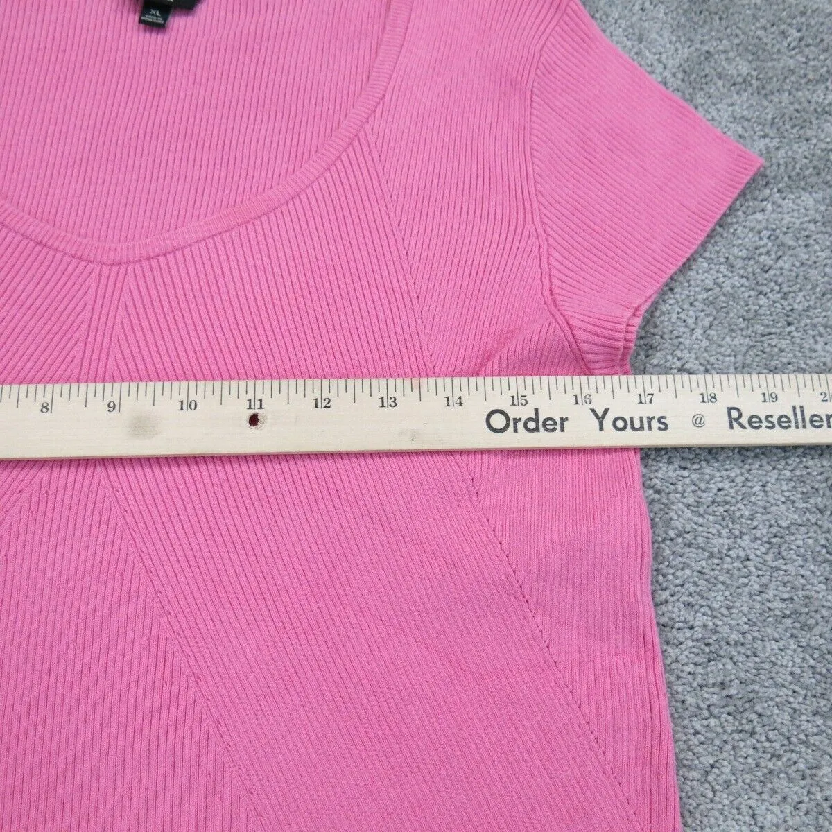 Banana Republic Womens Classic Ribbed Knit T Shirt Cap Sleeves V Neck Pink SZ XL