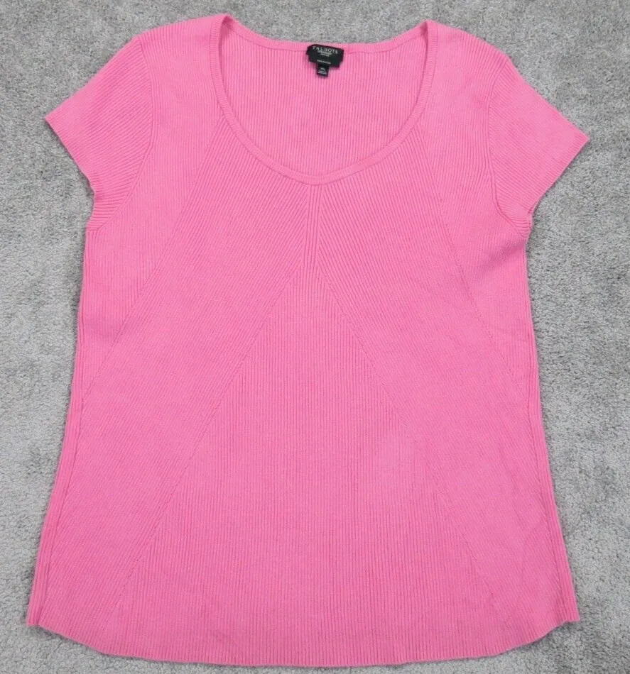 Banana Republic Womens Classic Ribbed Knit T Shirt Cap Sleeves V Neck Pink SZ XL