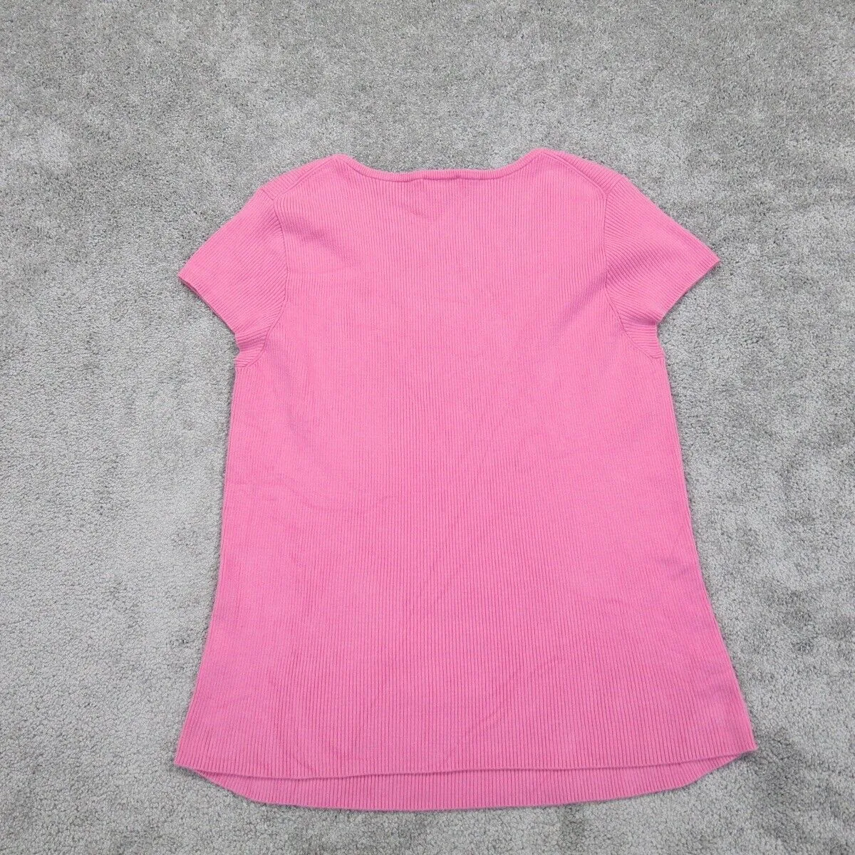 Banana Republic Womens Classic Ribbed Knit T Shirt Cap Sleeves V Neck Pink SZ XL