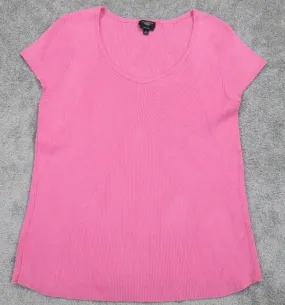 Banana Republic Womens Classic Ribbed Knit T Shirt Cap Sleeves V Neck Pink SZ XL