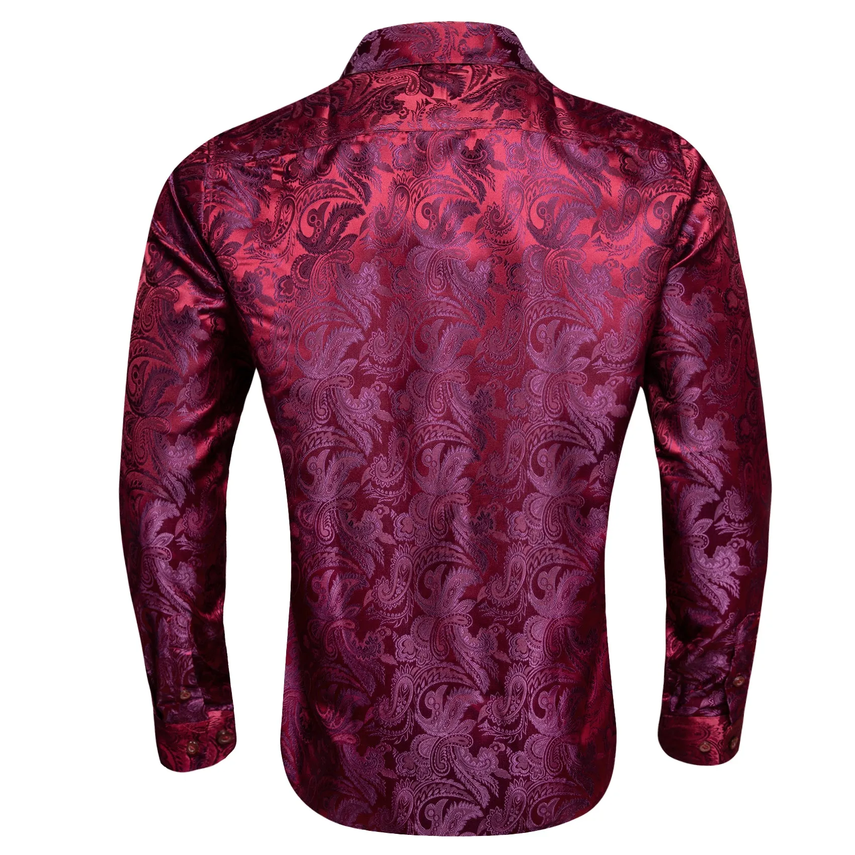 Barry Wang Button Down Shirt Red Purple Paisley Silk Men Formal Shirt