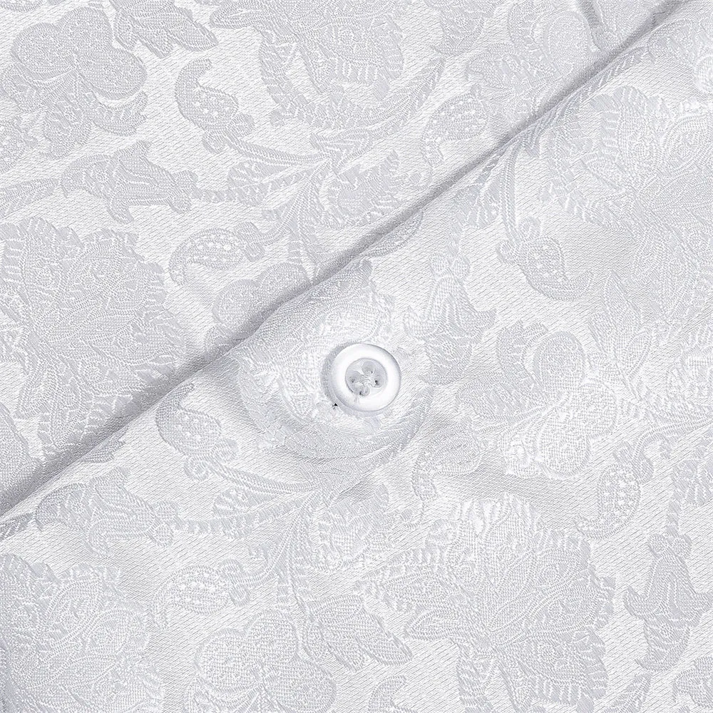 Barry Wang Button Down Shirt White Floral Silk Men's Shirt
