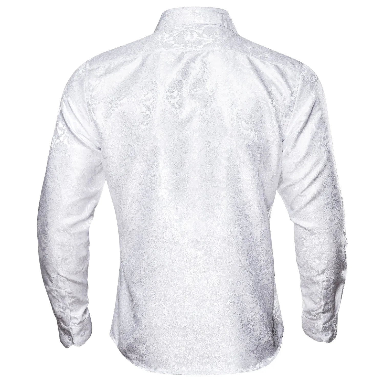 Barry Wang Button Down Shirt White Floral Silk Men's Shirt