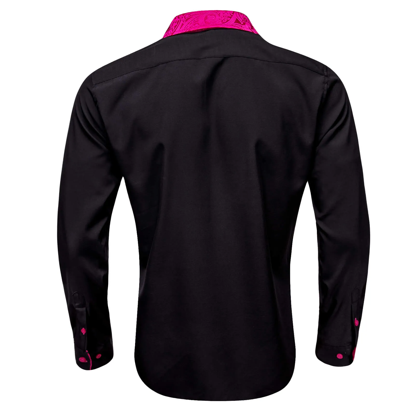 Barry Wang Buttoned Down Shirt Black Rose Pink Paisley Splicing Men's Long Sleeve Shirt