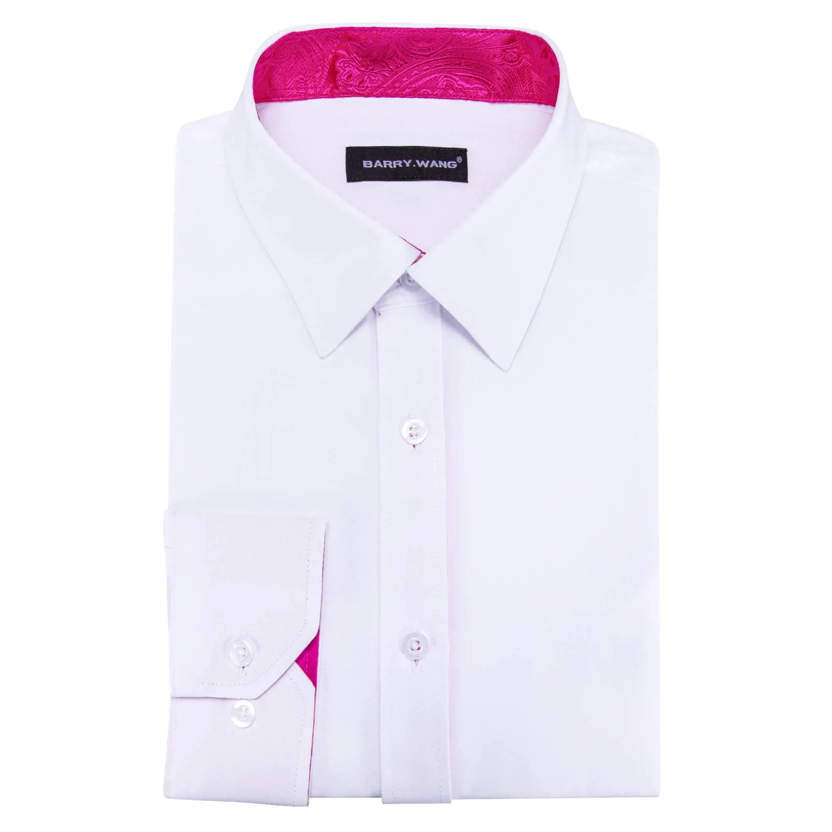 Barry Wang Splicing Shirt White Rose Pink Paisley Men's Long Sleeve Shirt