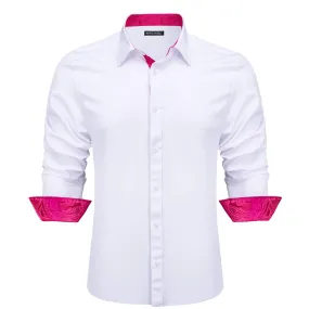 Barry Wang Splicing Shirt White Rose Pink Paisley Men's Long Sleeve Shirt
