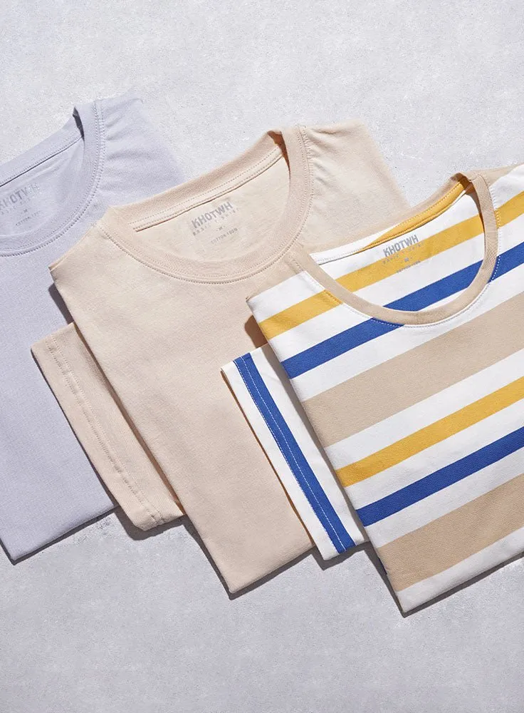 Beige Striped Round T-shirt