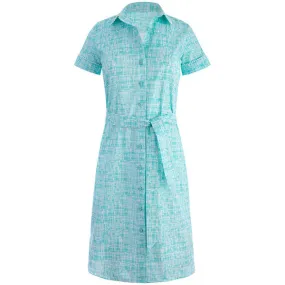 Belted Shirt Dress with Trim in Turquoise Tweed
