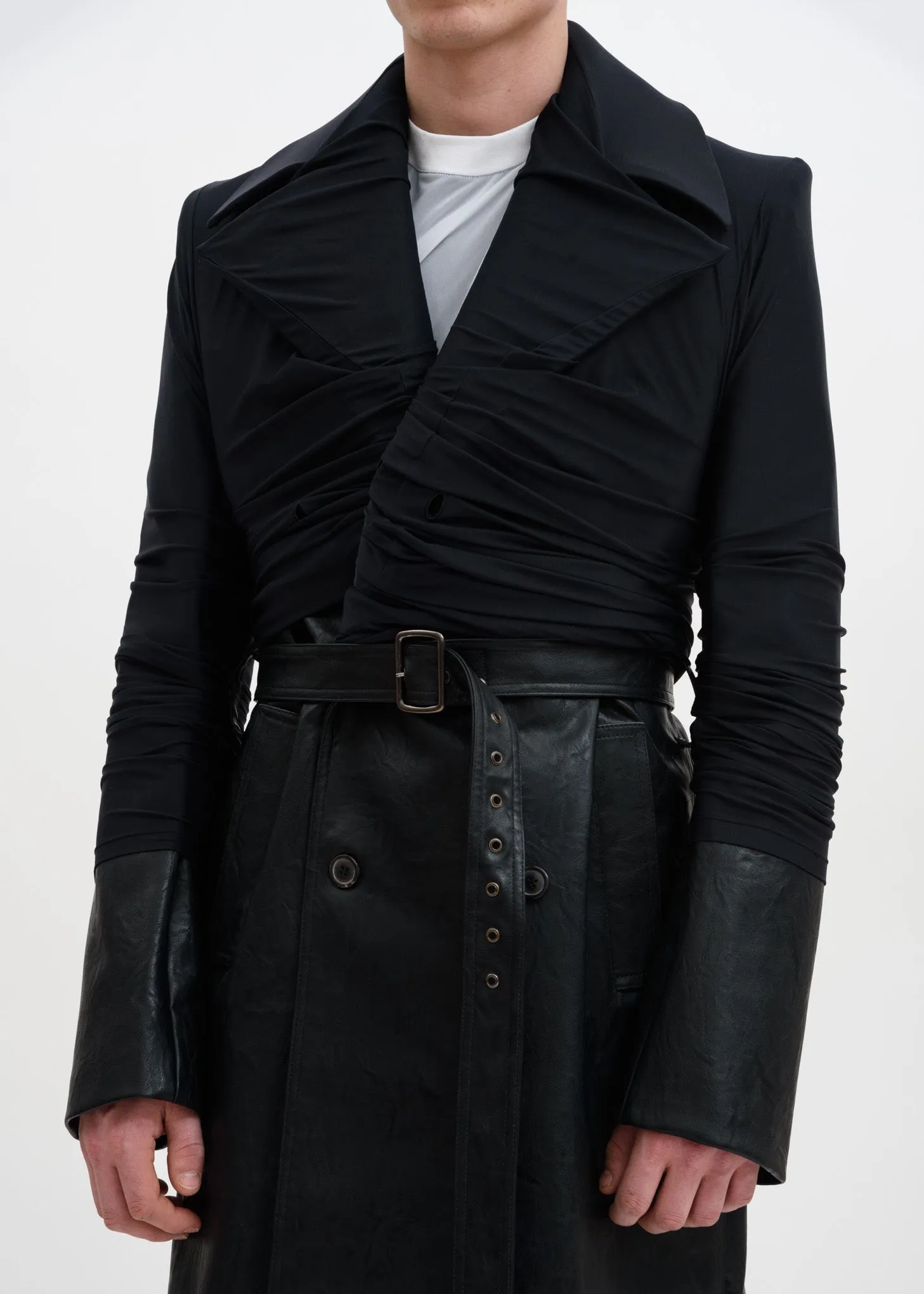 Black Faux Leather Condom Trench Coat