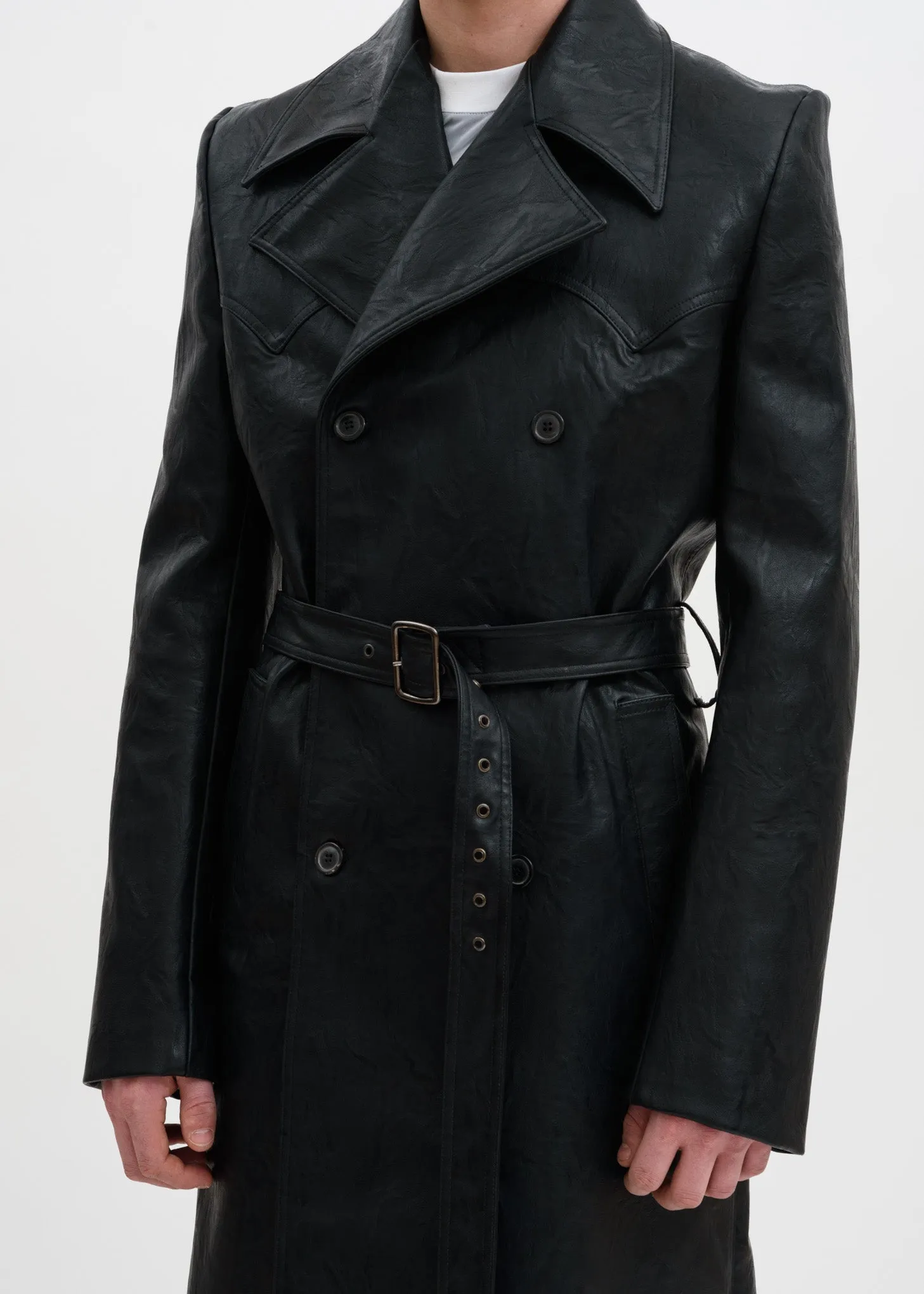 Black Faux Leather Condom Trench Coat