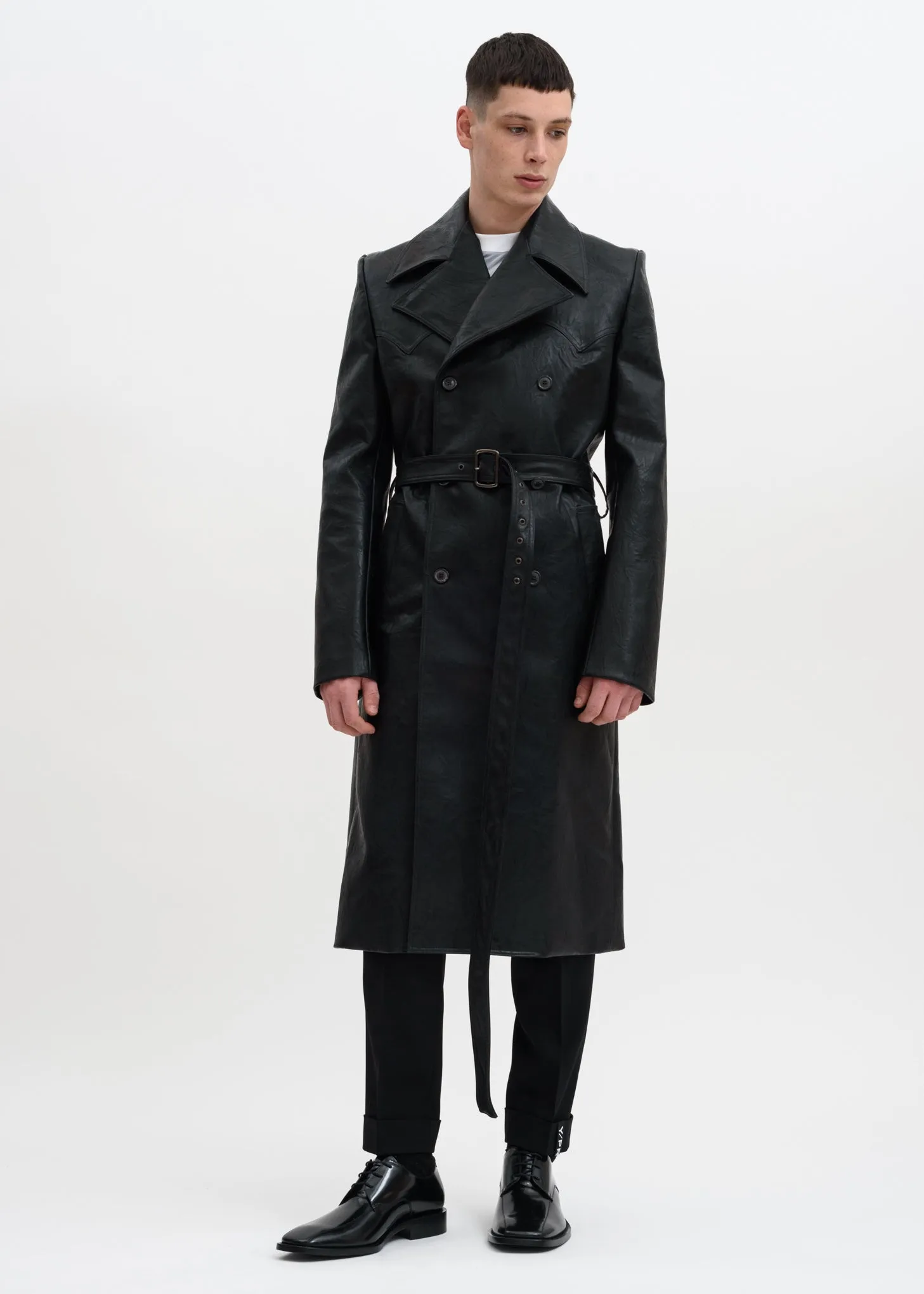 Black Faux Leather Condom Trench Coat