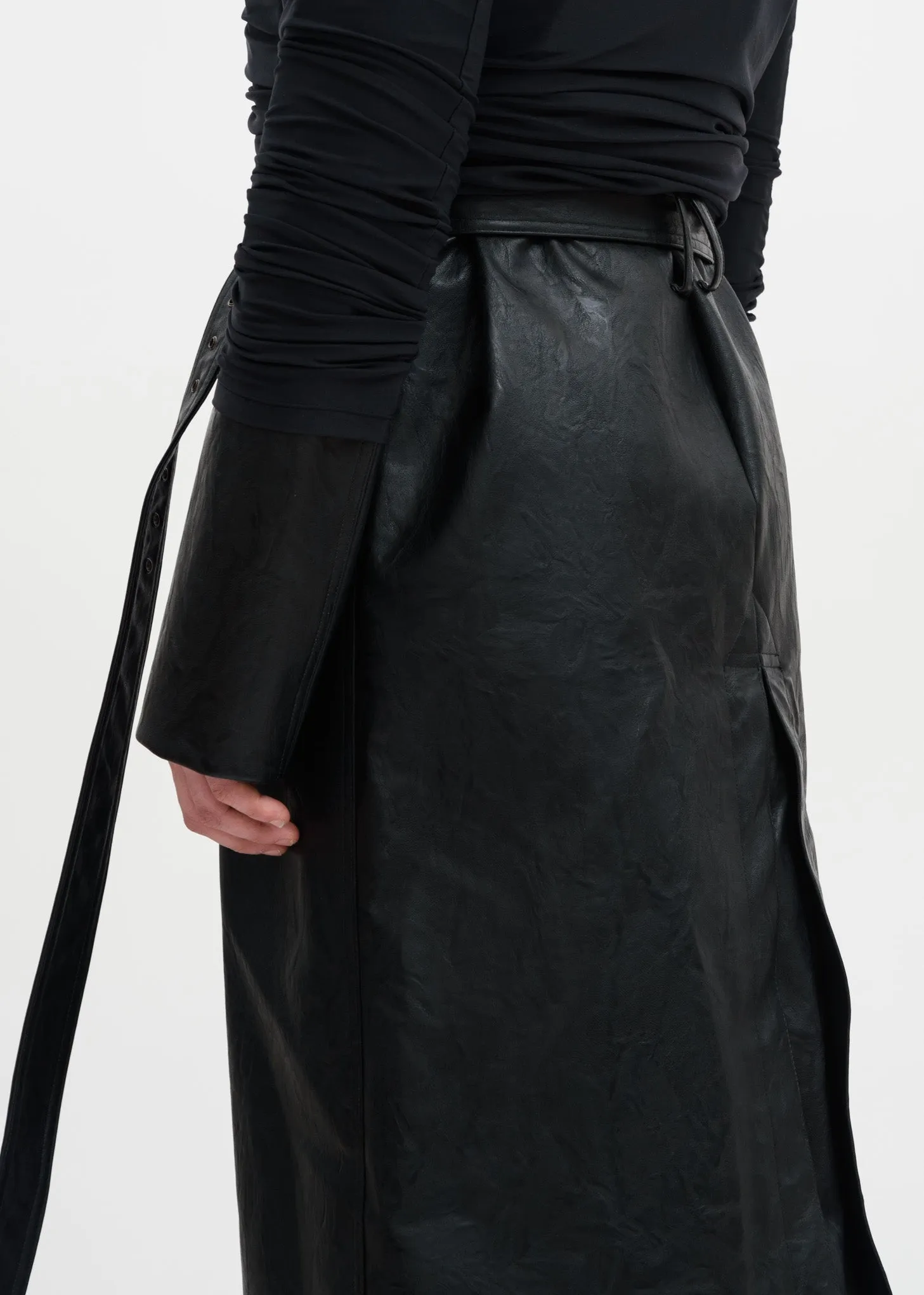 Black Faux Leather Condom Trench Coat