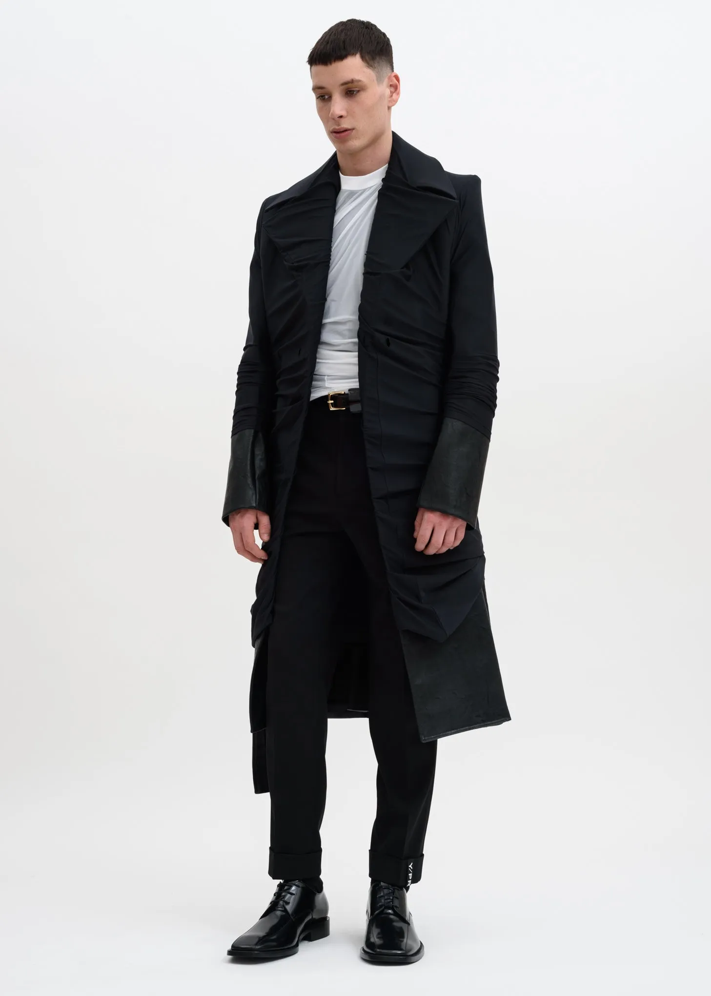 Black Faux Leather Condom Trench Coat