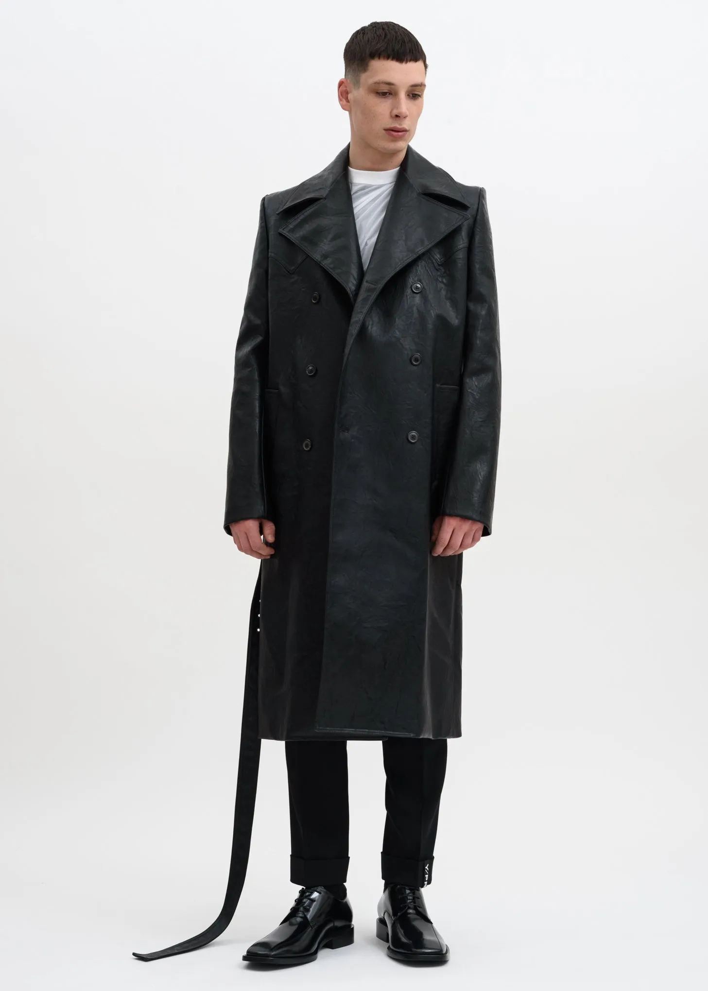 Black Faux Leather Condom Trench Coat