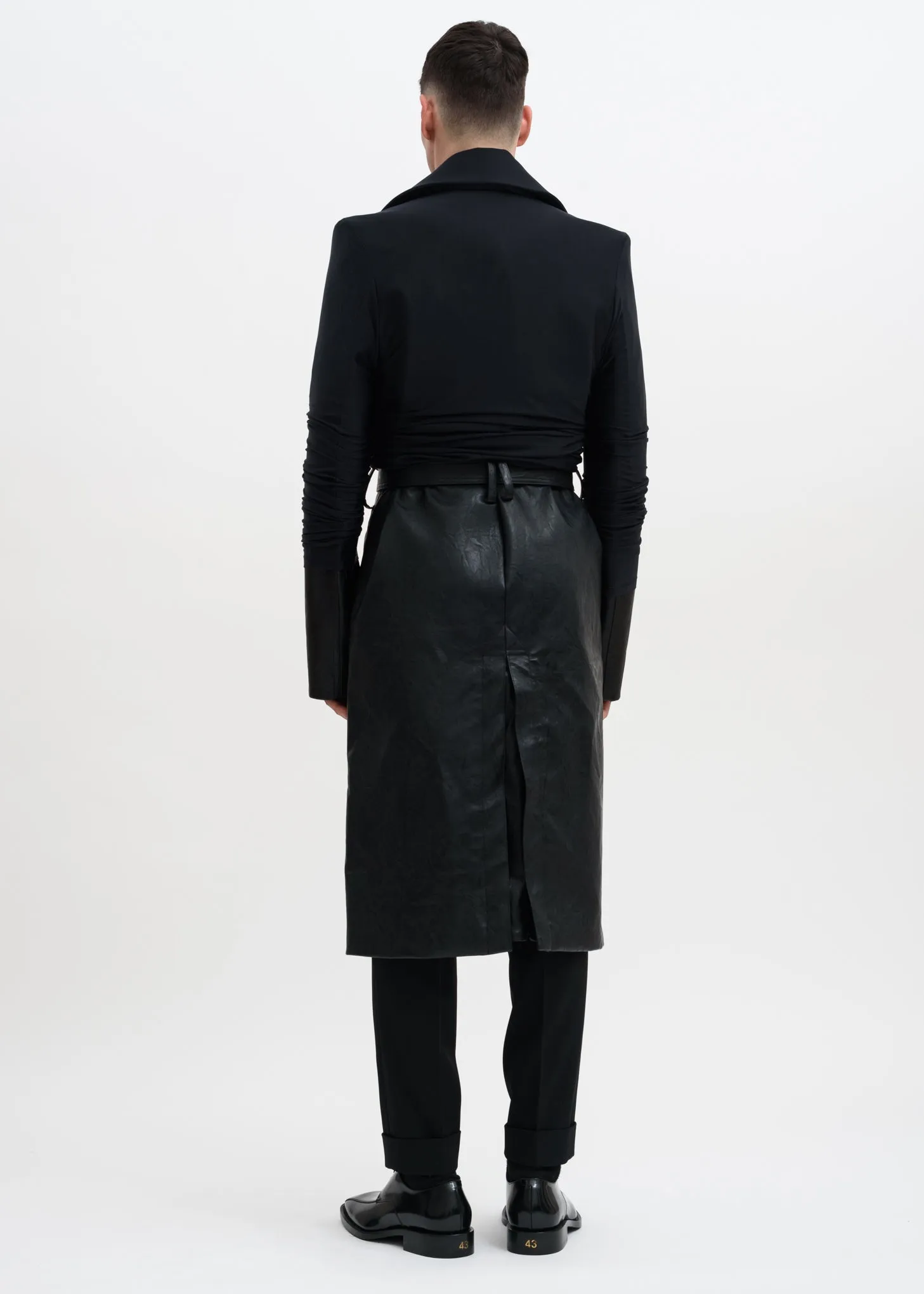 Black Faux Leather Condom Trench Coat