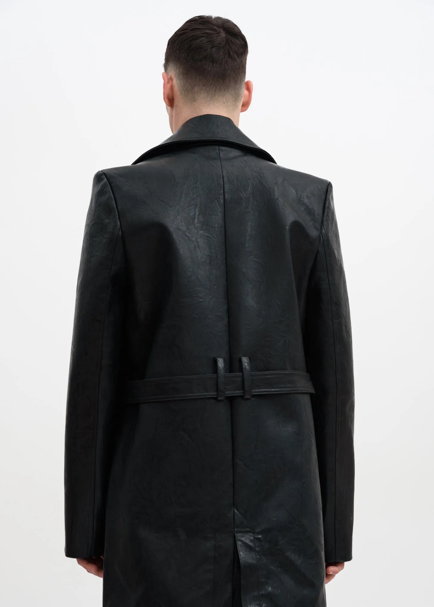 Black Faux Leather Condom Trench Coat