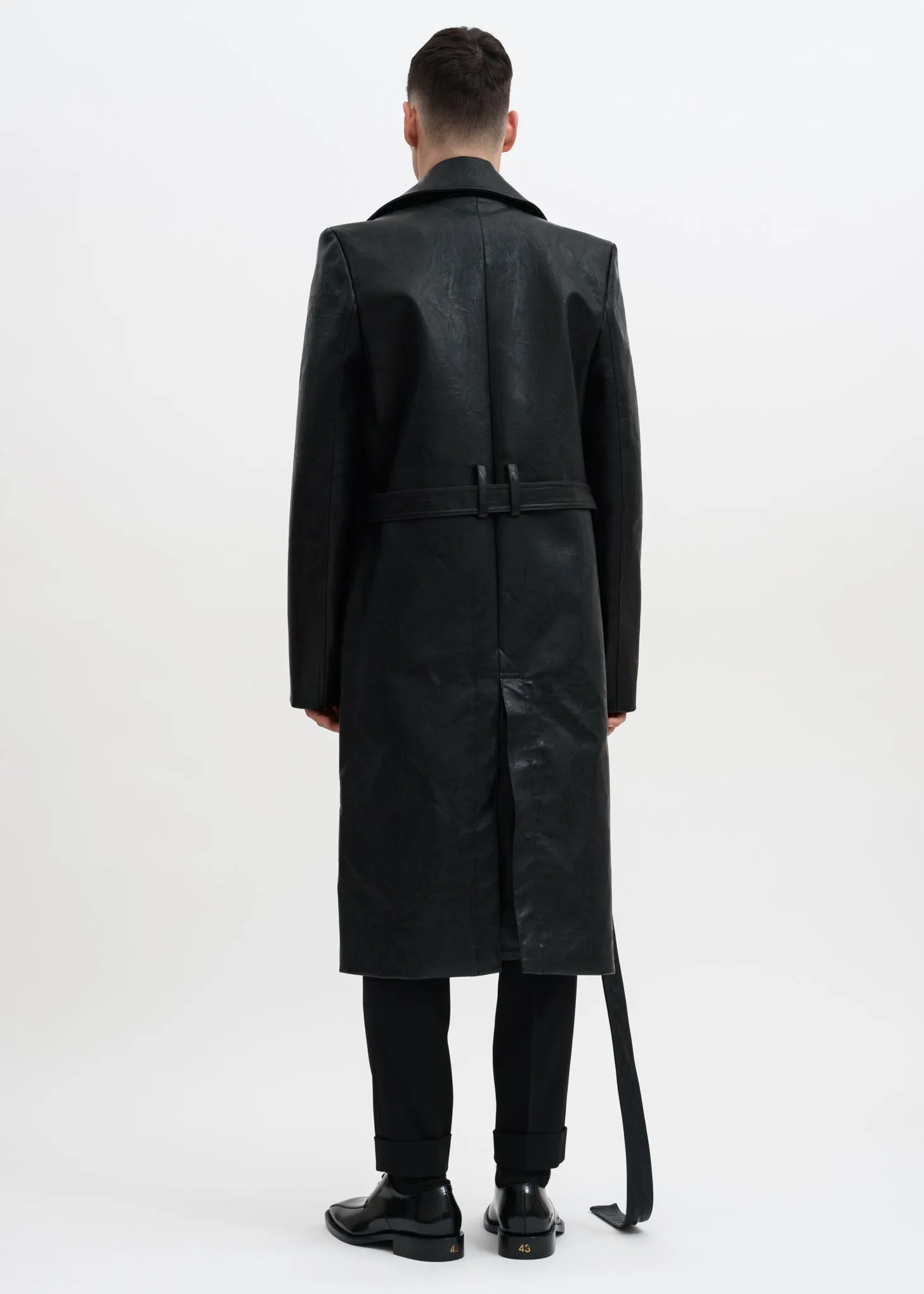 Black Faux Leather Condom Trench Coat
