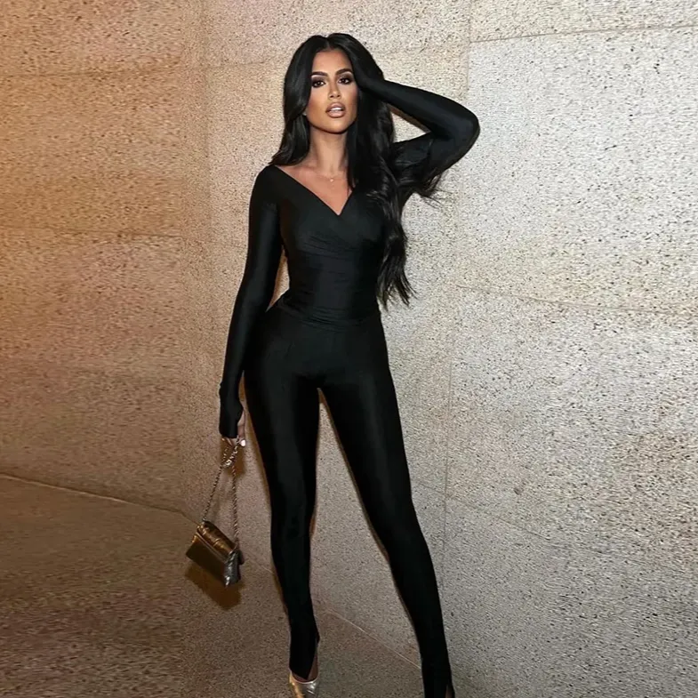 Black Off The Shoulder Ruched Two Piece Top & Pants Set