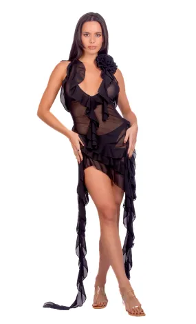 Black Rose Long Ruffled Dress