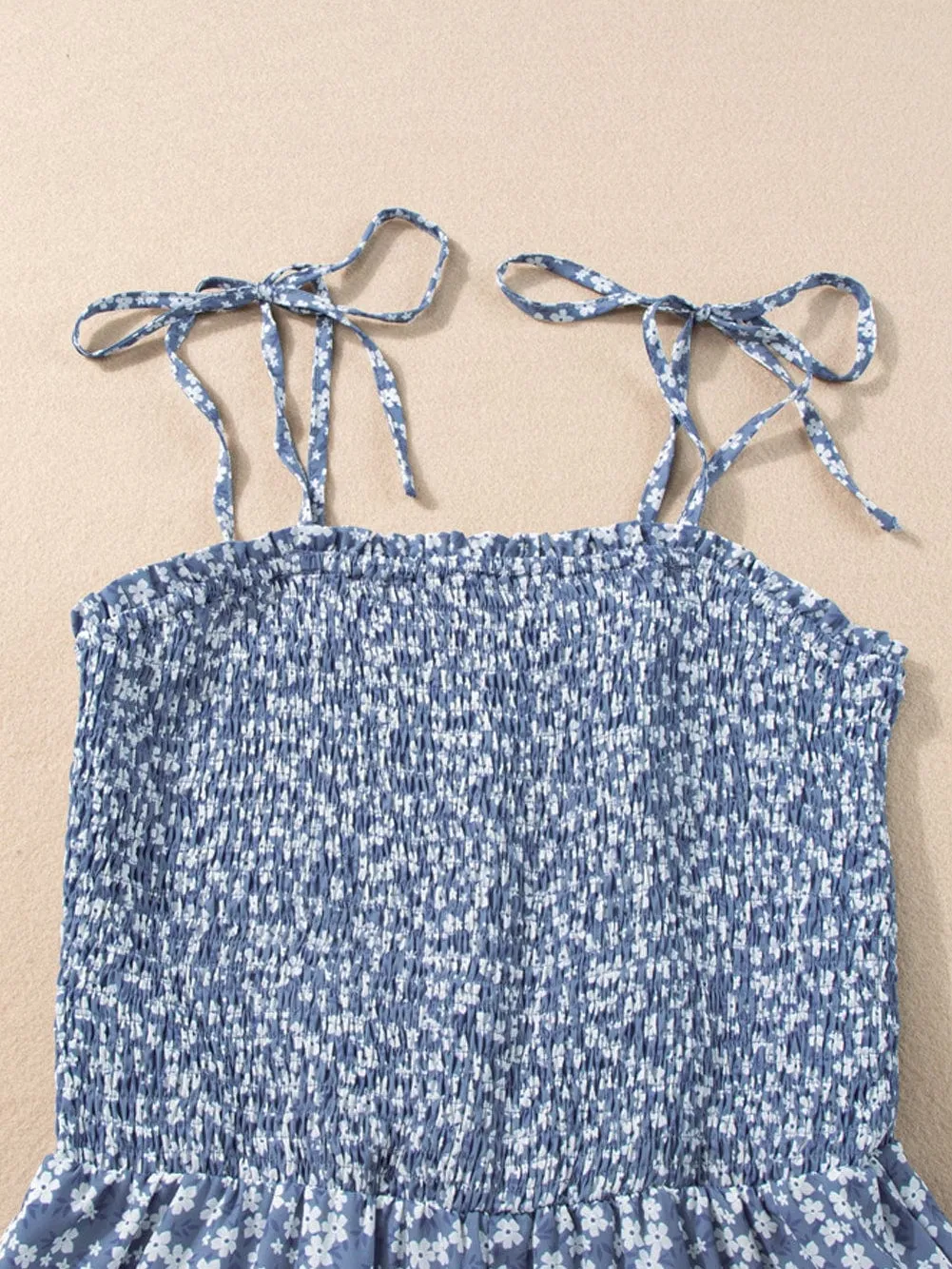Blue Twilight Floral Dream Jumpsuit with Smocked Bodice and Delicate Straps
