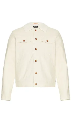Brixton Builders Cable Stretch Sherpa Lined Trucker Jacket in Cream