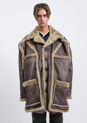 Brown Shearling Pop-Up Coat