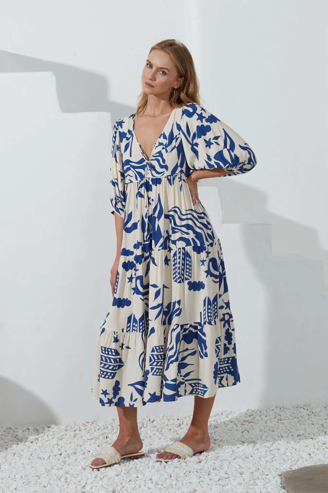 Cali Blue Abstract Midi Dress