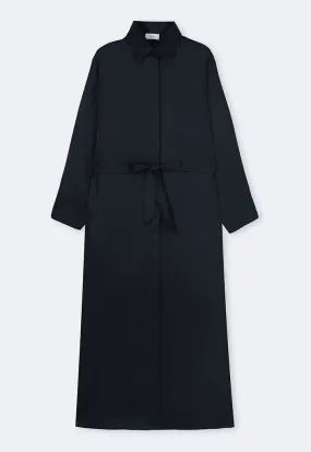Choice Solid Front Pocket Belted Shirt Dress Black
