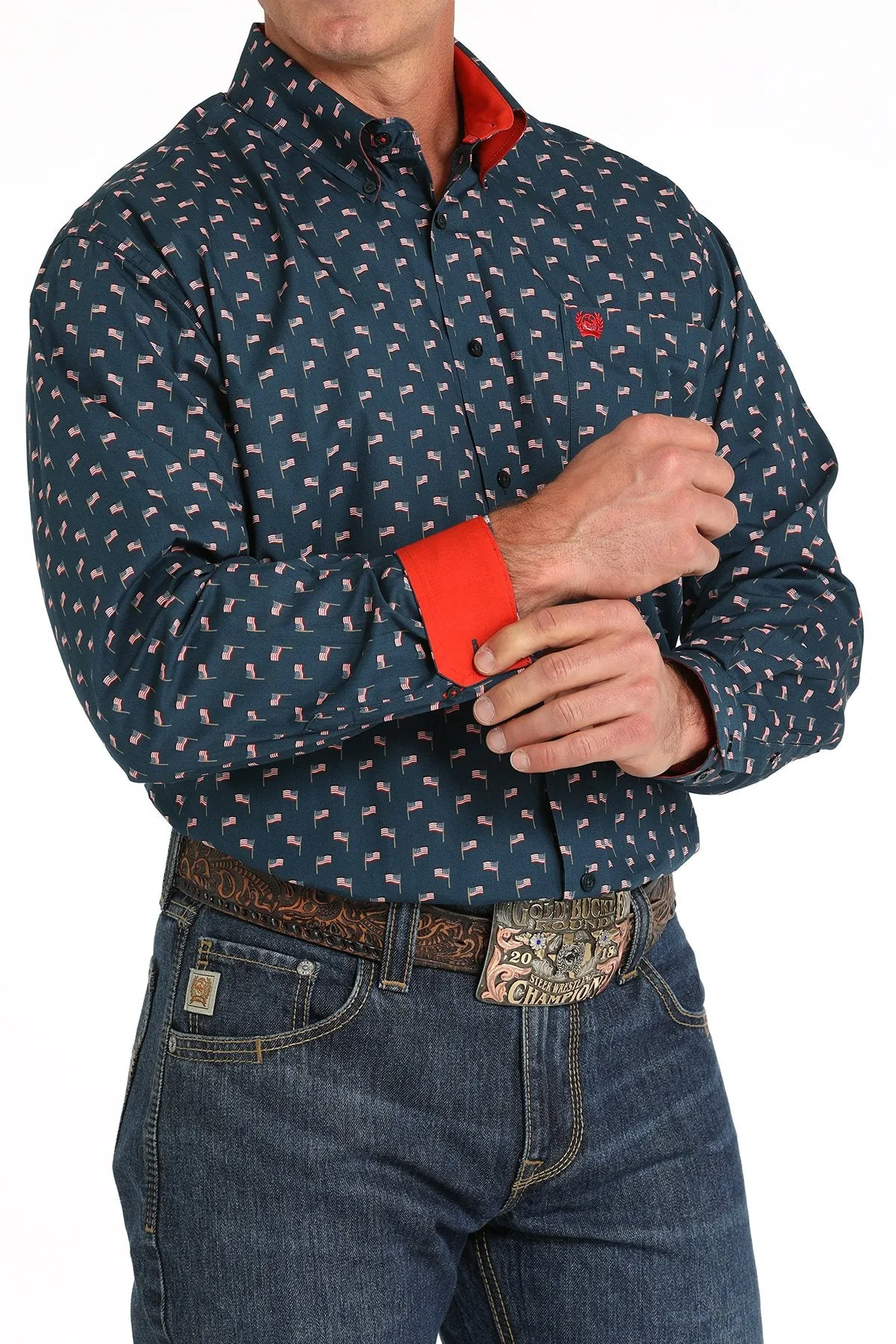 CINCH FLAG PRINT WESTERN BUTTON DOWN