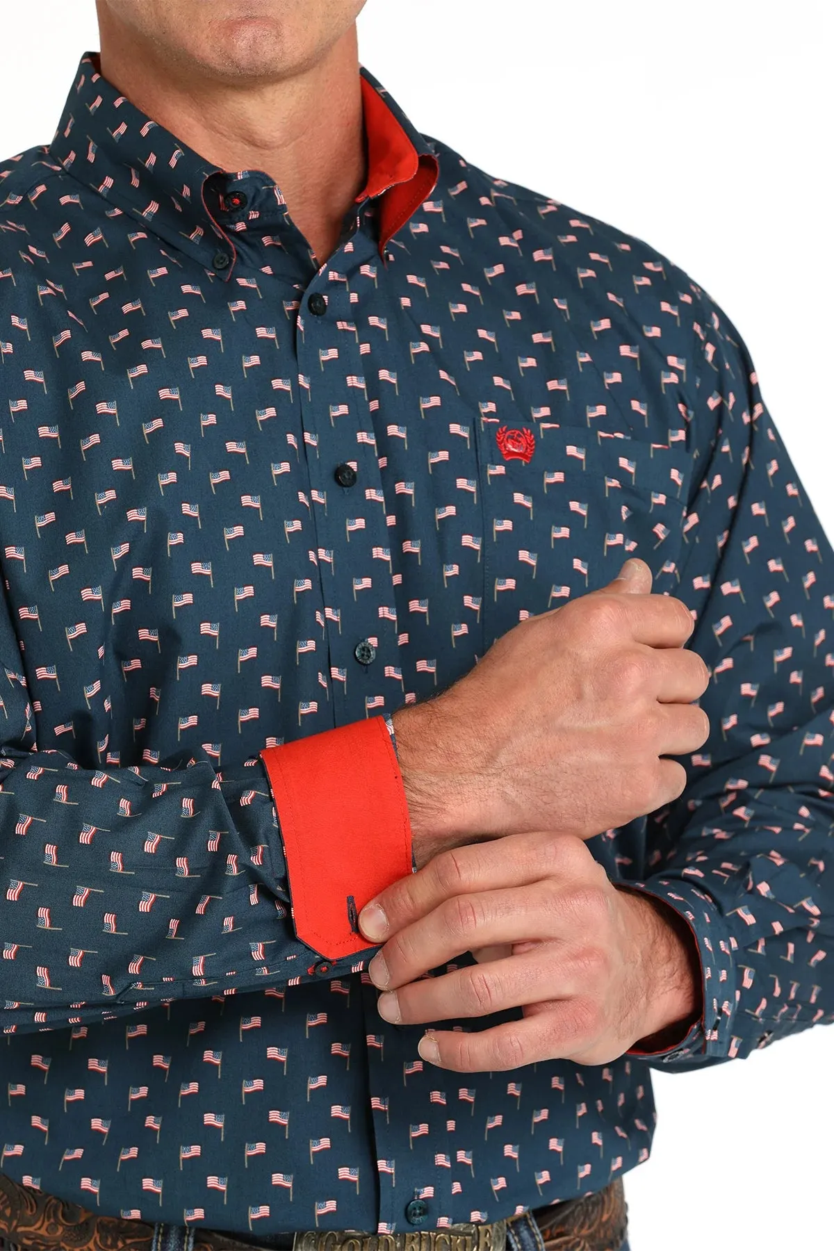 CINCH FLAG PRINT WESTERN BUTTON DOWN