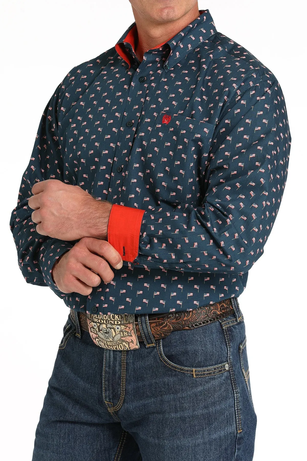 CINCH FLAG PRINT WESTERN BUTTON DOWN